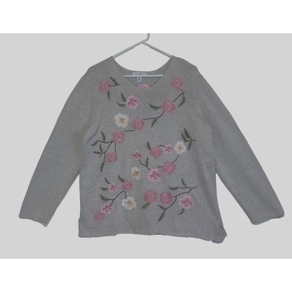 Appleseeds Sweater Linen Blend Oatmeal Beige Limited Edition Embroidery Sz XL - Picture 2 of 16